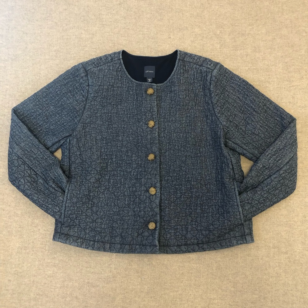 J. Jill Denim Quilted Denim Jean Coat Jacket size petite medium